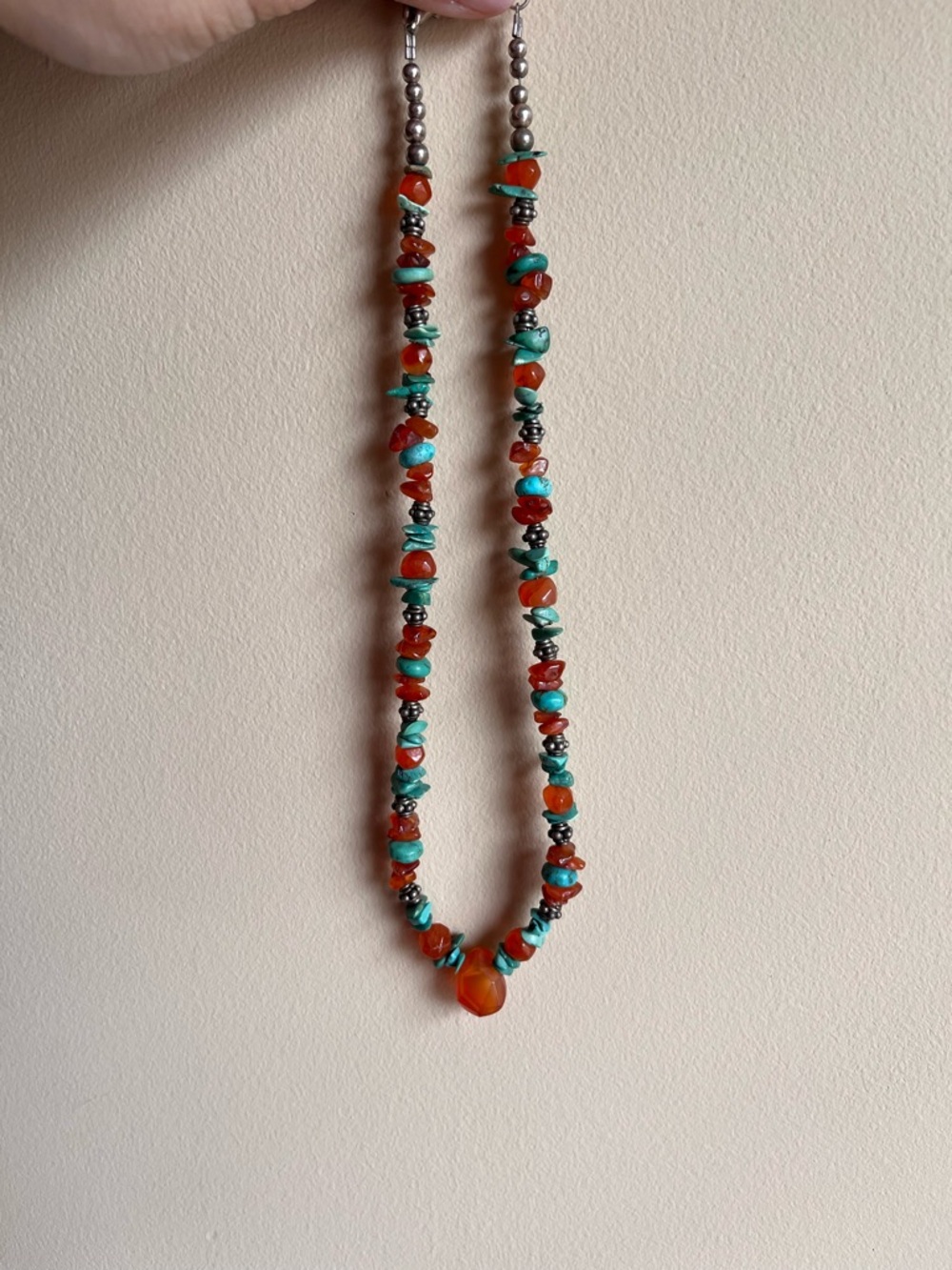Turquoise & Carnelian Beaded Necklace Earring set southwestern boho